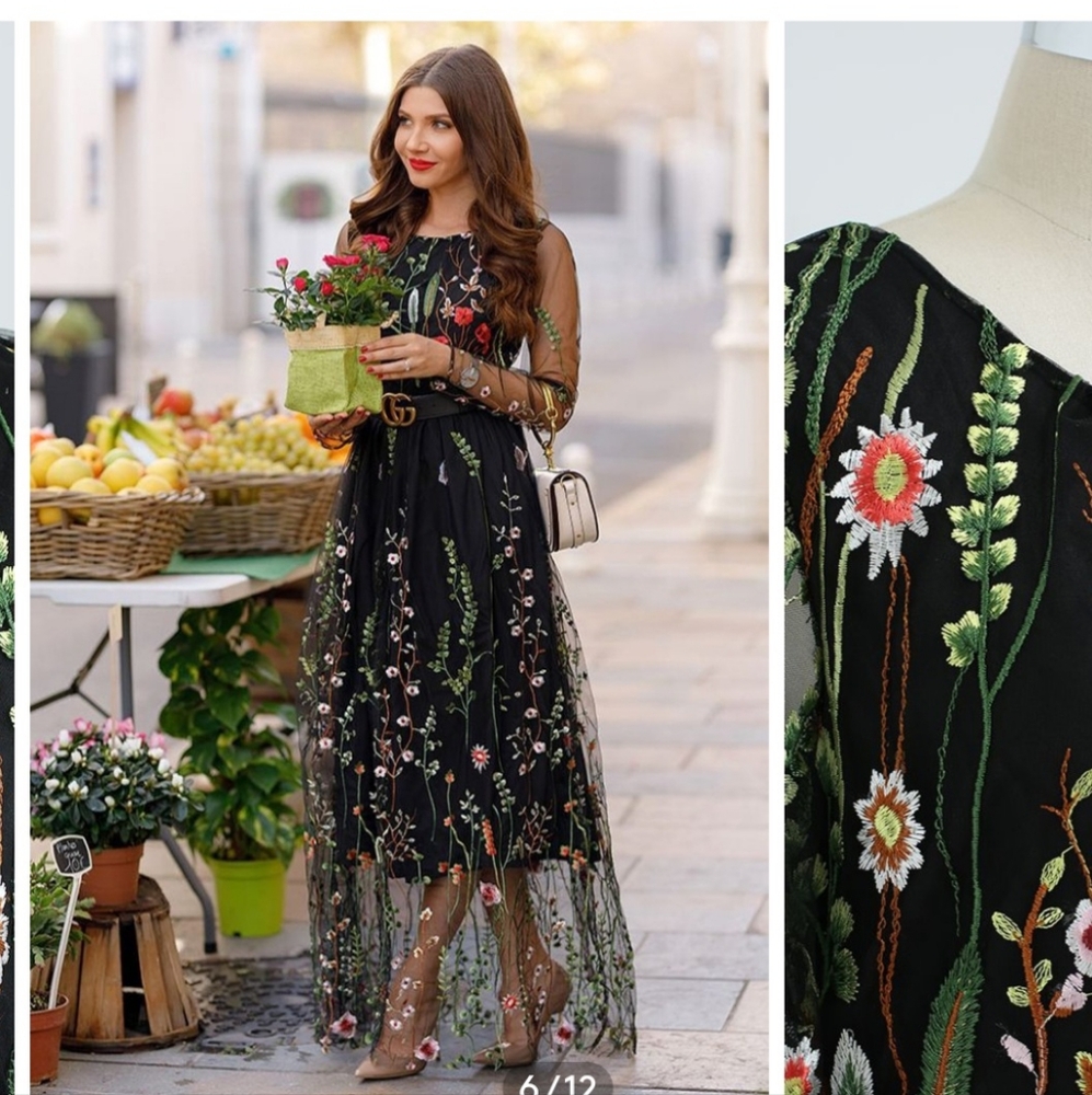 Floral Embroidered Black Dress